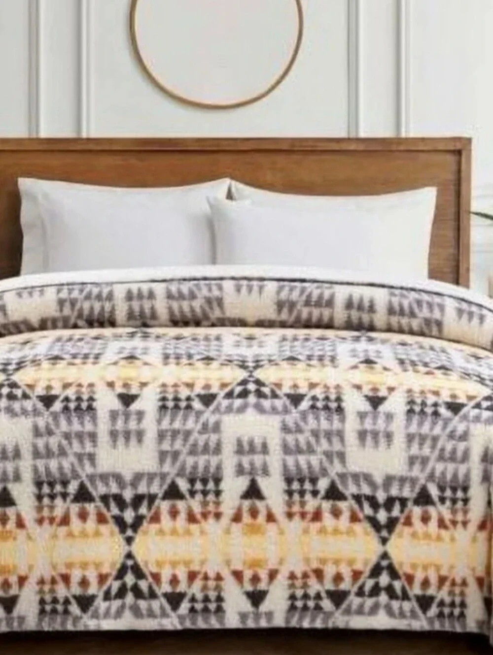Pendleton Sherpa King Blanket in Cream, Orange & Gray Geometric